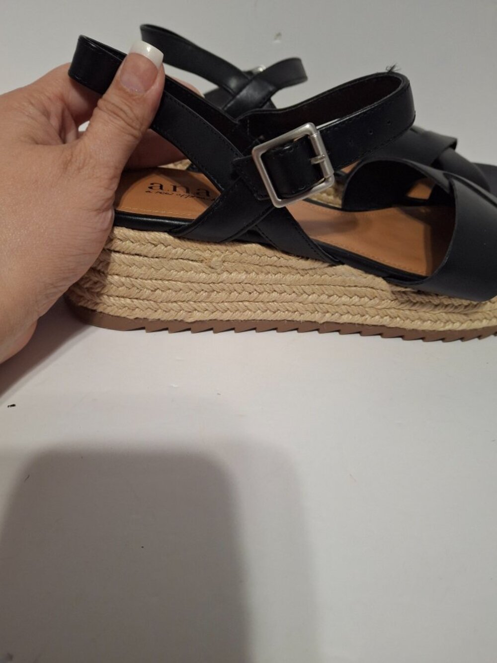 a.n.a A New Approach Black Espadrille Platform Sandals Size 11 Ankle Strap - Picture 5 of 7